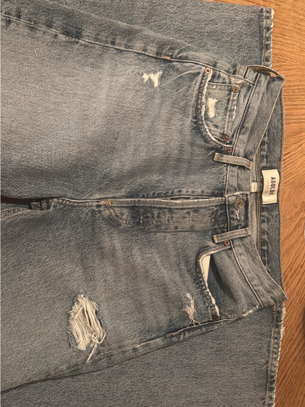 Agolde Light Blue Distressed Boyfriend Jeans - Picture 2 of 2